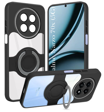 For Realme Narzo 70x 5G Back Cover Case with stand (Built-in Ring Holder Kickstand | Lifetime Anti Yellow | Camera Protection)