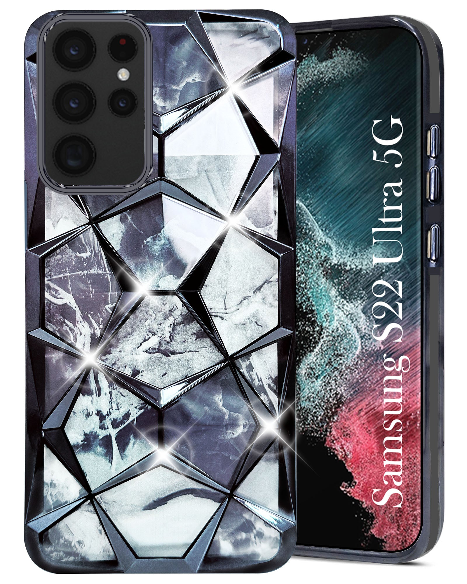For Samsung Galaxy S22 Ultra 5G Back Cover Case (Dual Design Glitter Sparkle and Detachable Diamond Print Case | Soft and Flexible)