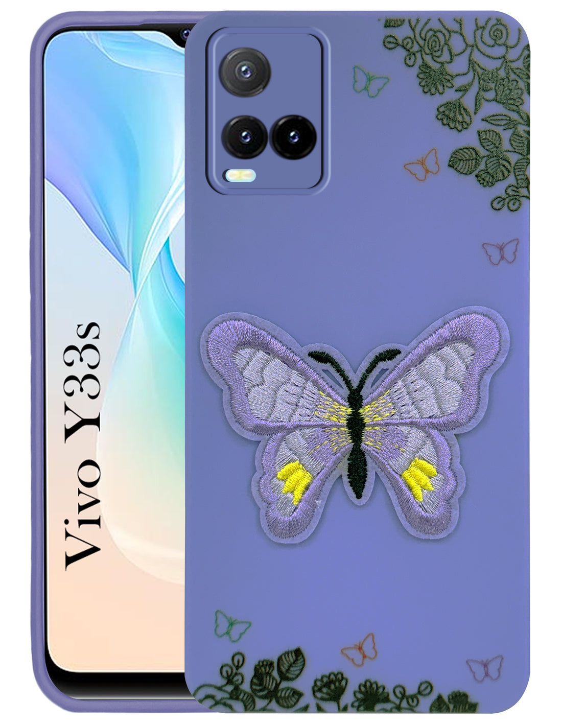 For Vivo Y33s Back Cover Case (Soft Butterfly Embroidery | Women Teen Girls | Camera Protection| Matte Silicone)
