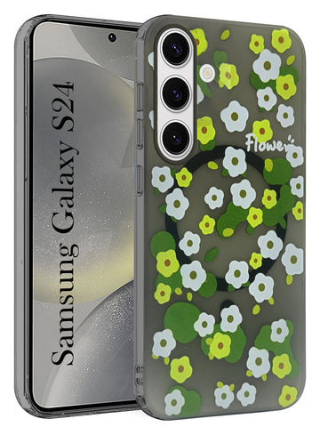 For Samsung Galaxy S24 Back Cover Case (Cute Floral Design | Flower Print for Girls | MagSafe Compatible Wireless Charging)