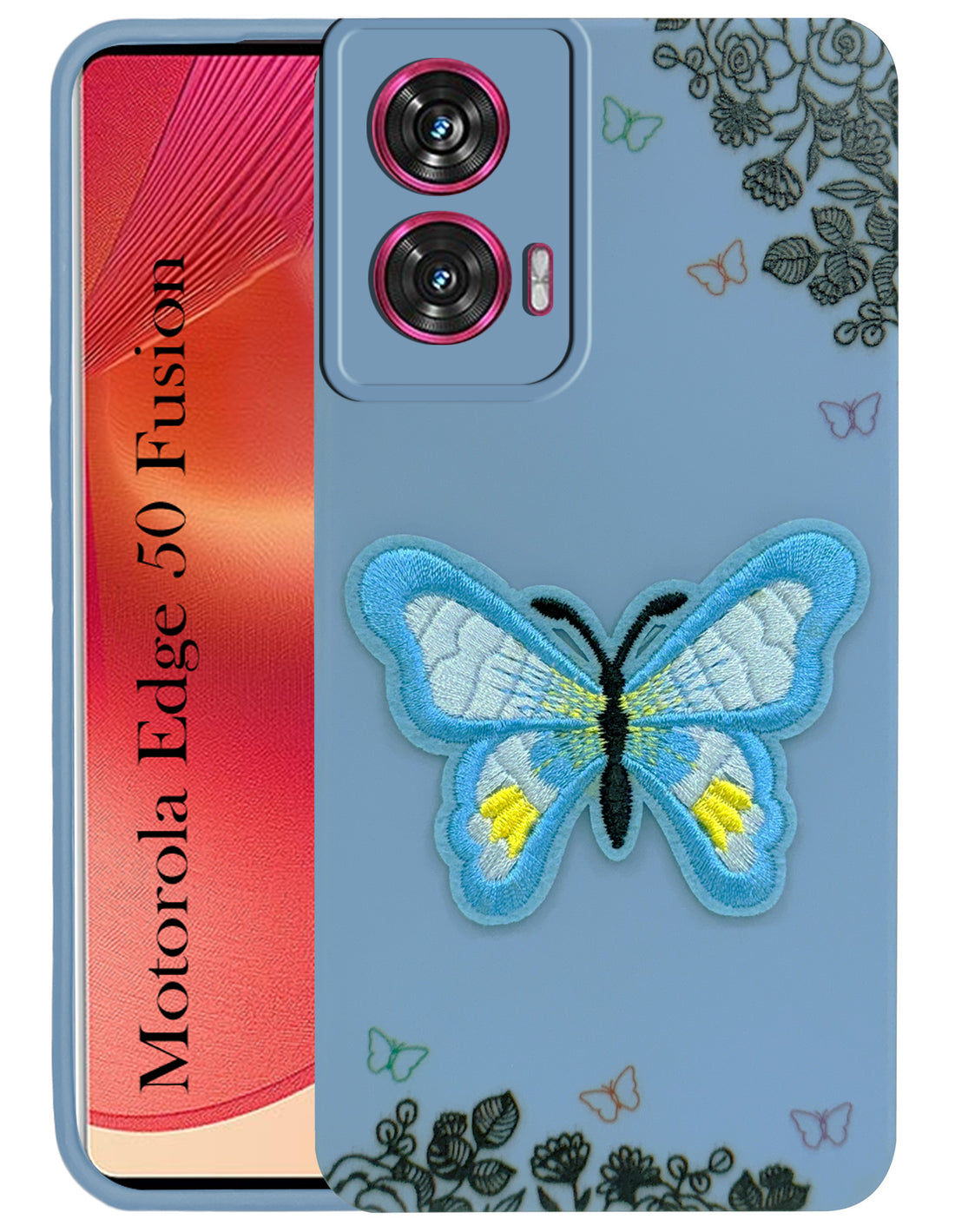 For Motorola Moto Edge 50 Fusion Back Cover Case (Soft Butterfly Embroidery | Women Teen Girls | Camera Protection| Matte Silicone)