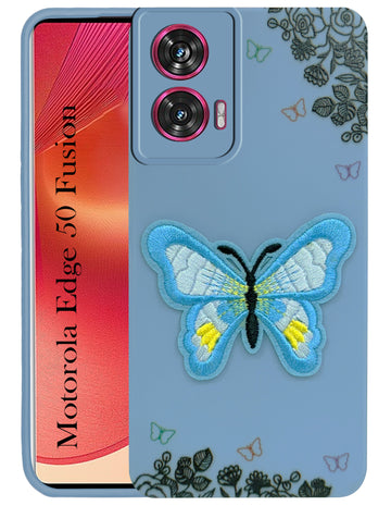For Motorola Moto Edge 50 Fusion Back Cover Case (Soft Butterfly Embroidery | Women Teen Girls | Camera Protection| Matte Silicone)