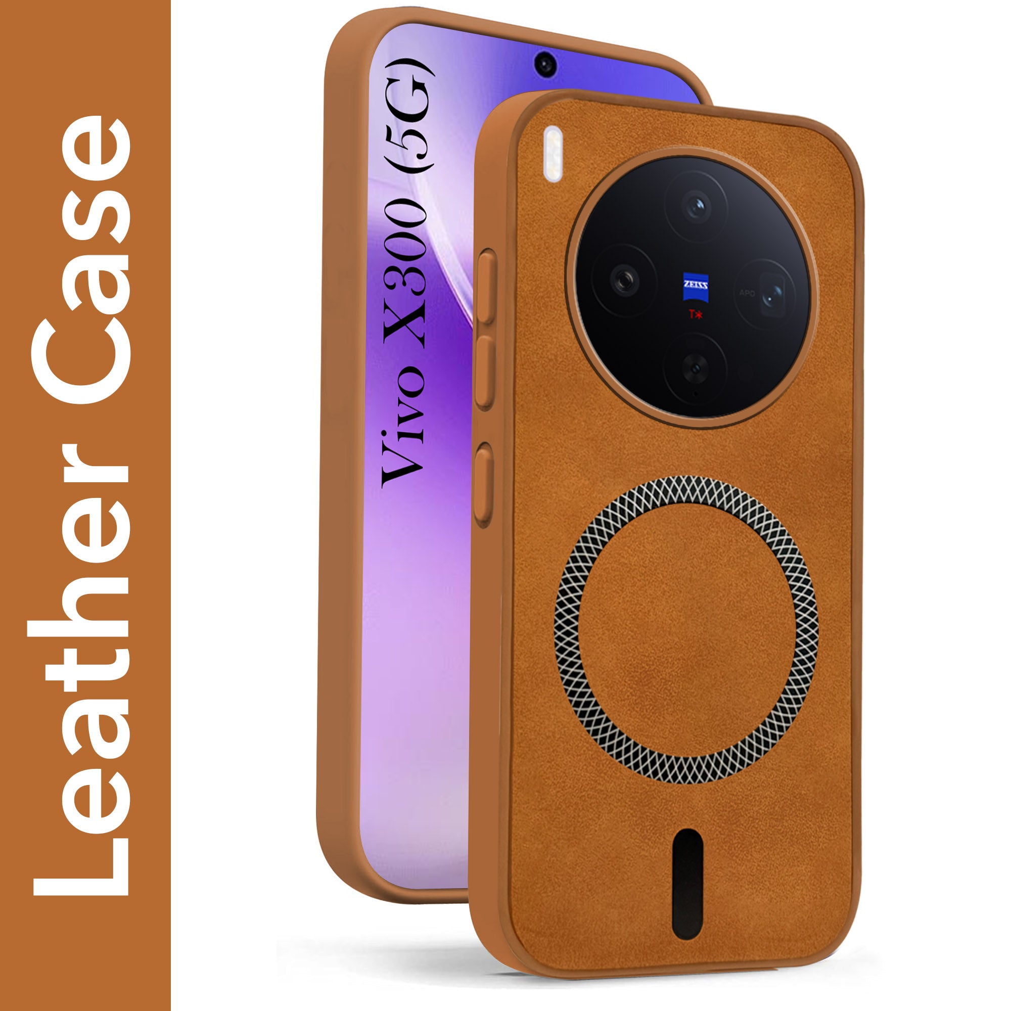 For Vivo X300 5G Back Cover Case Leather Finish (MagSafe Compatible Wireless Charging | Soft Touch | Camera Bump Protection)