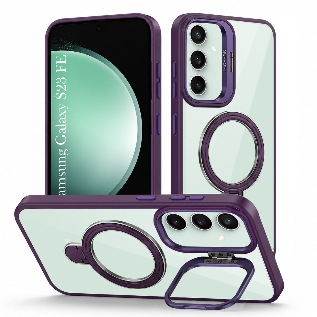 For Samsung Galaxy S23 FE 5G Back Cover Case Crystal (Lifetime Anti Yellow | Magnetic Ring Stand | Camera Lens Protection | MagSafe Compatible)