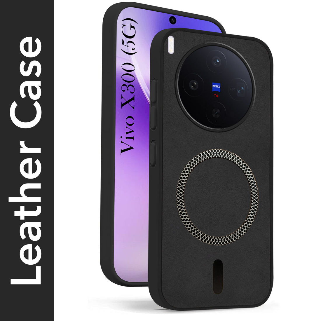 For Vivo X300 5G Back Cover Case Leather Finish (MagSafe Compatible Wireless Charging | Soft Touch | Camera Bump Protection)