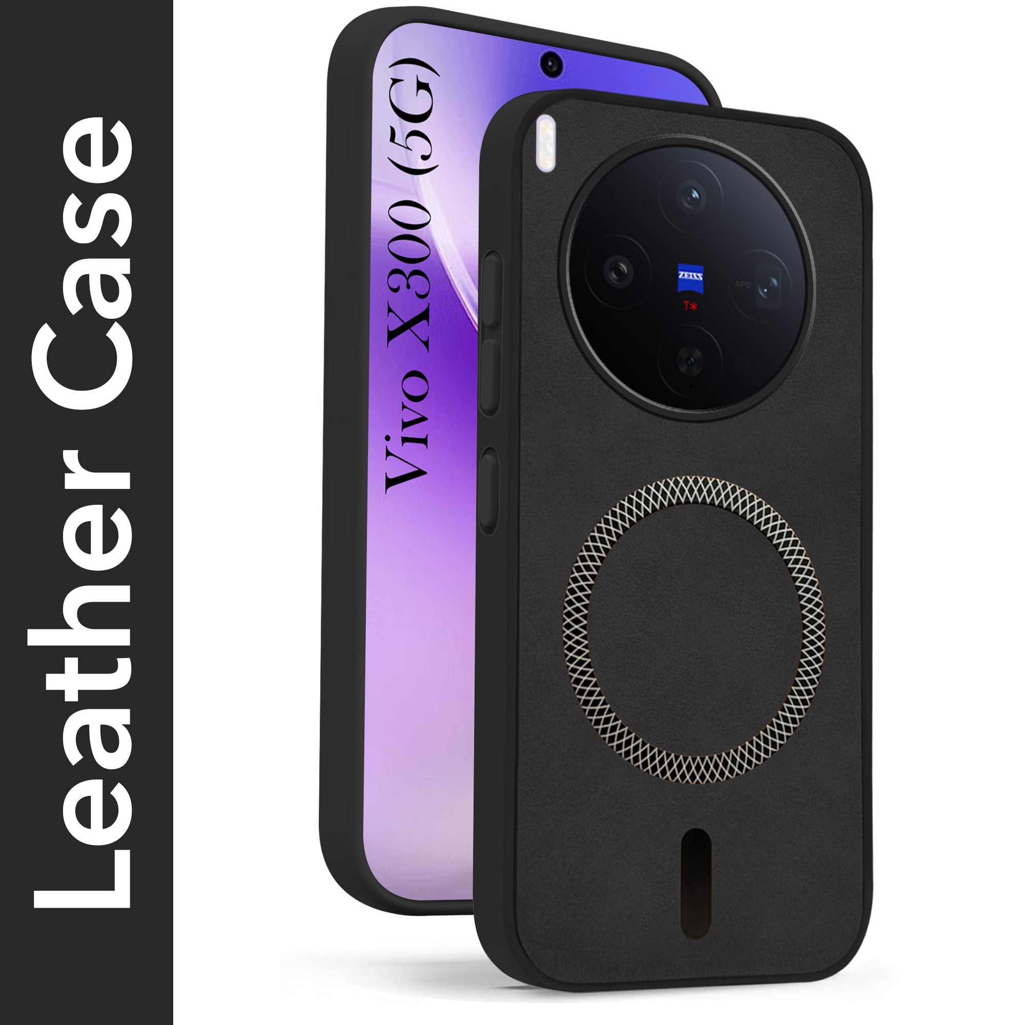 For Vivo X300 5G Back Cover Case Leather Finish (MagSafe Compatible Wireless Charging | Soft Touch | Camera Bump Protection)