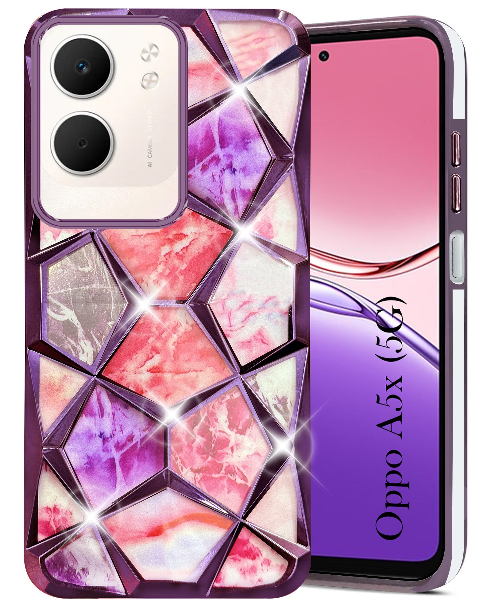 For Oppo A5X 3D Silicone Back Cover Case Compatible (Dual Design Glitter Sparkle and Detachable Diamond Print Case | Soft and Flexible)