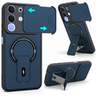 For Vivo iQOO Z10x Back Case Cover Metallic (Hybrid Armor Kickstand | Sliding Shutter Camera Protection | MagSafe Compatible)