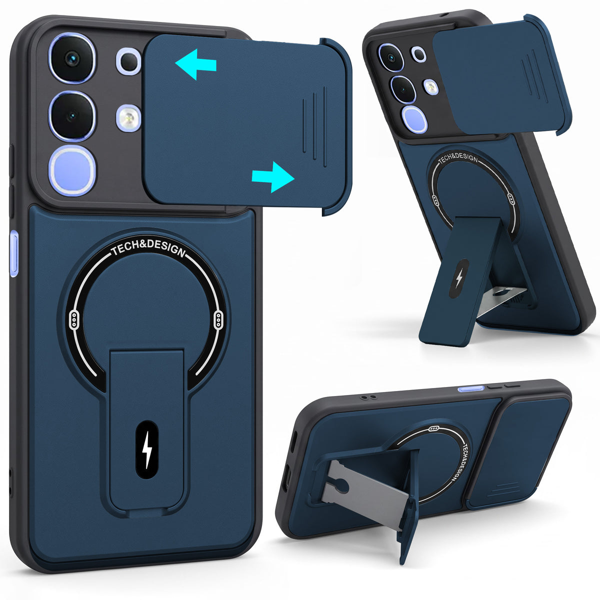 For Vivo iQOO Z10x Back Case Cover Metallic (Hybrid Armor Kickstand | Sliding Shutter Camera Protection | MagSafe Compatible)