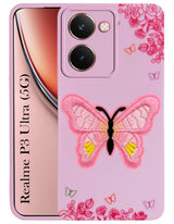 For Realme P3 Ultra Back Cover Case (Soft Butterfly Embroidery | Women Teen Girls | Camera Protection| Matte Silicone)