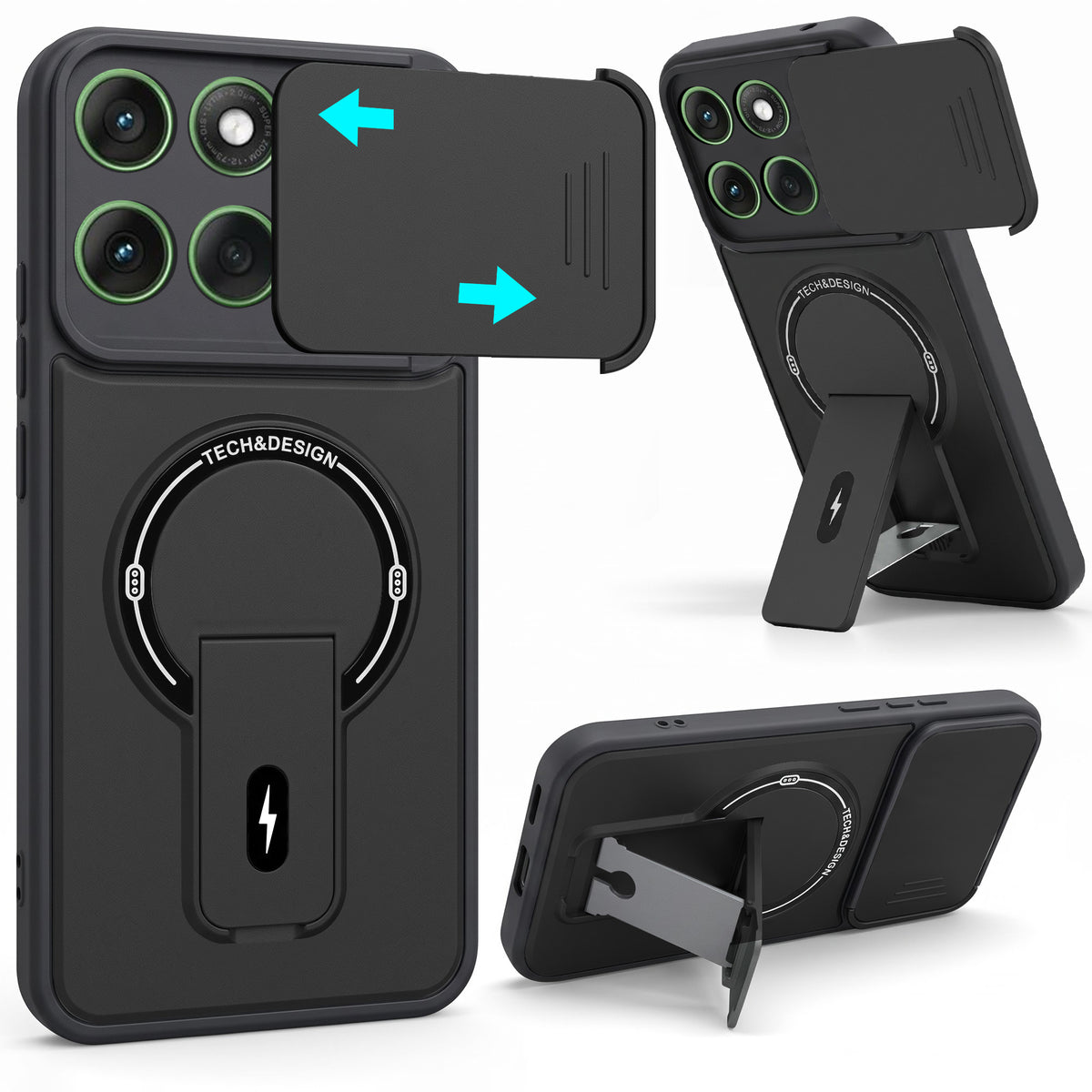 For Motorola Moto Edge 60 Back Case Cover Metallic (Hybrid Armor Kickstand | Sliding Shutter Camera Protection | MagSafe Compatible)