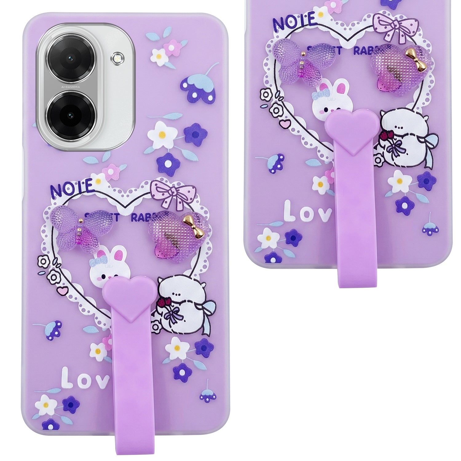 For Redmi A5 4G Back Cover Case (3D Cute Heart Strap Holder | Camera Protection | Designer Girls Print)