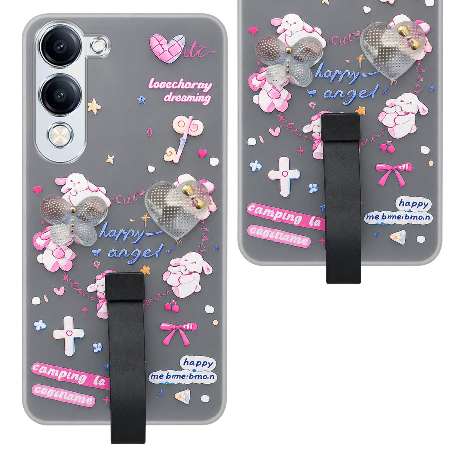 For Vivo iQOO Z10 Lite Back Cover Case (3D Cute Heart Strap Holder | Camera Protection | Designer Girls Print)