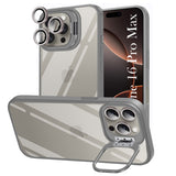 For Apple iPhone 16 Pro Max Back Cover Case (Camera Lens Glass | Metal Stand Holder | Shockproof Hybrid | Anti Yellow)
