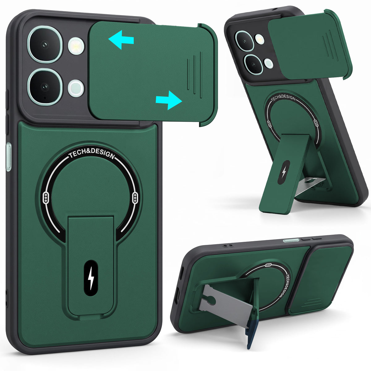 For Vivo iQOO Z11x 5G | Vivo iQOO Z11xa Back Case Cover Metallic (Hybrid Armor Kickstand | Sliding Shutter Camera Protection | MagSafe Compatible)
