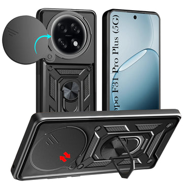 For Oppo F31 Pro Plus Hybrid Armor Back Cover Case (Sliding Shutter Camera Protection | Polycarbonate |Ring Holder Kickstand)