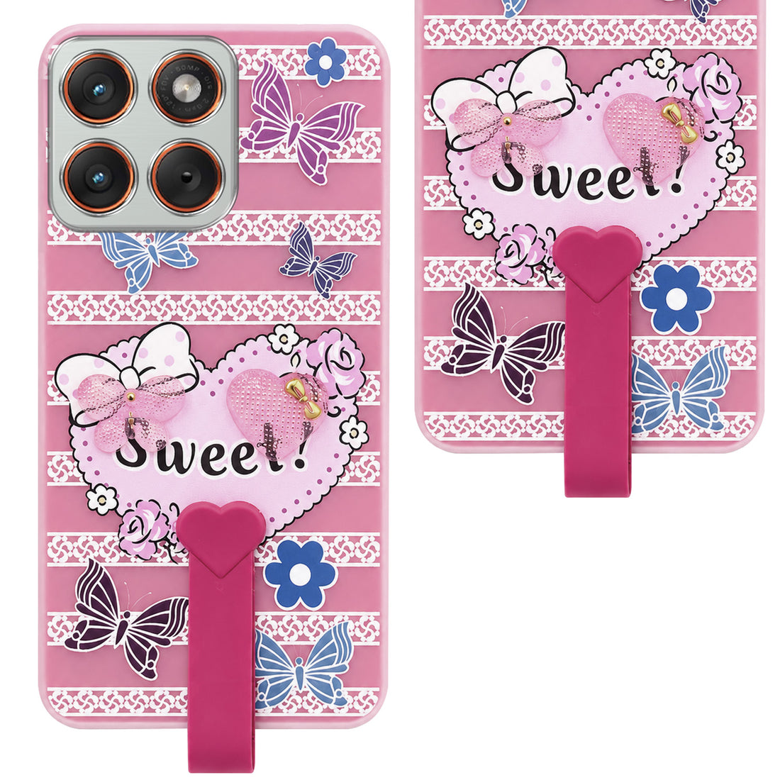 For Motorola Moto Edge 70 Back Cover Case (3D Cute Heart Strap Holder | Camera Protection | Designer Girls Print)