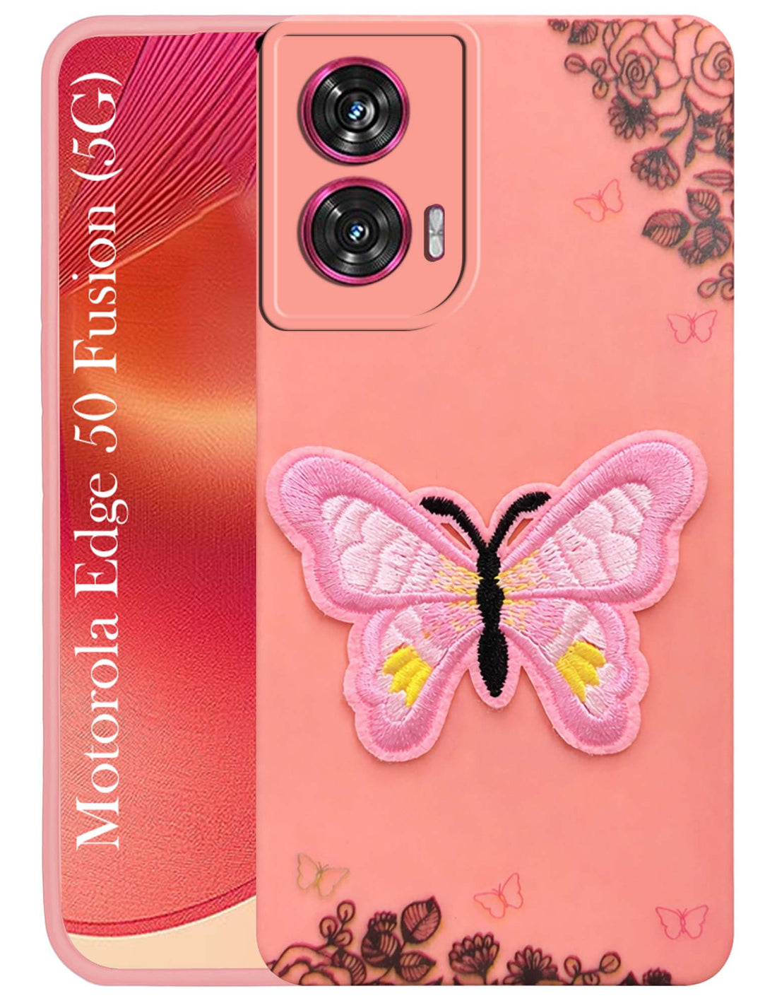 For Motorola Moto Edge 50 Fusion Back Cover Case (Soft Butterfly Embroidery | Women Teen Girls | Camera Protection| Matte Silicone)