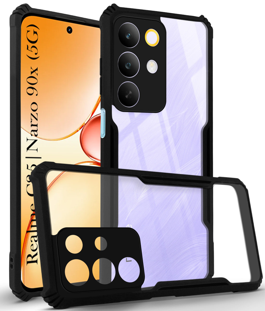 For Realme C85 5G | Realme Narzo 90x Back Cover Case Hybrid (Shockproof with Polycarbonate Clear Panel | Professional Black)