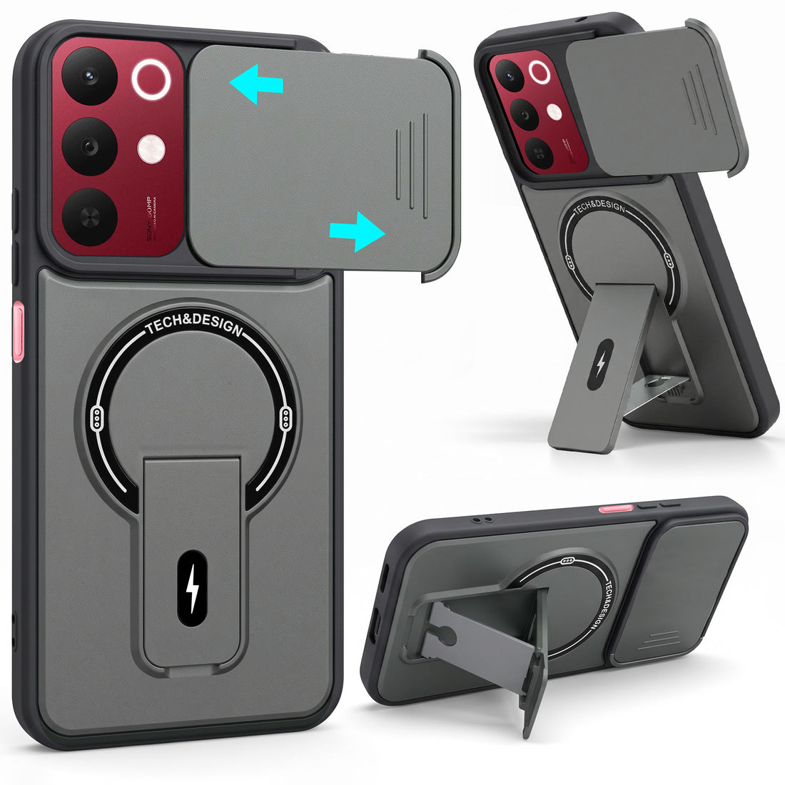 For Realme 15X Back Case Cover Metallic (Hybrid Armor Kickstand | Sliding Shutter Camera Protection | MagSafe Compatible)