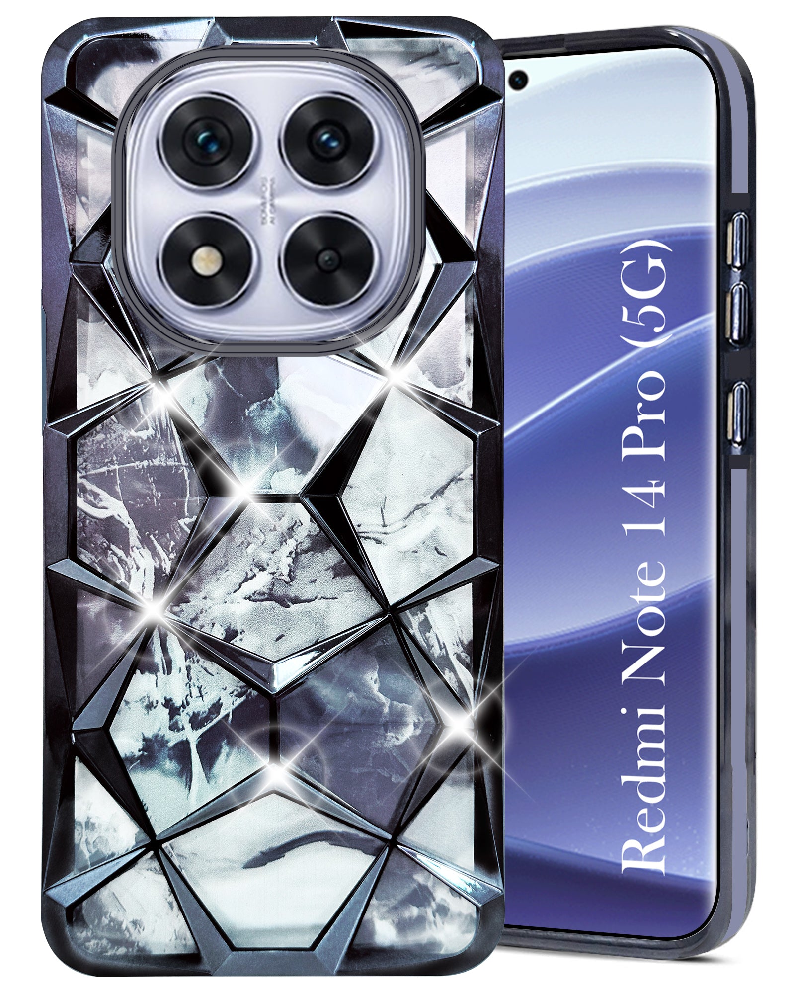 For Redmi Note 14 Pro Back Cover Case (Dual Design Glitter Sparkle and Detachable Diamond Print Case | Soft and Flexible)