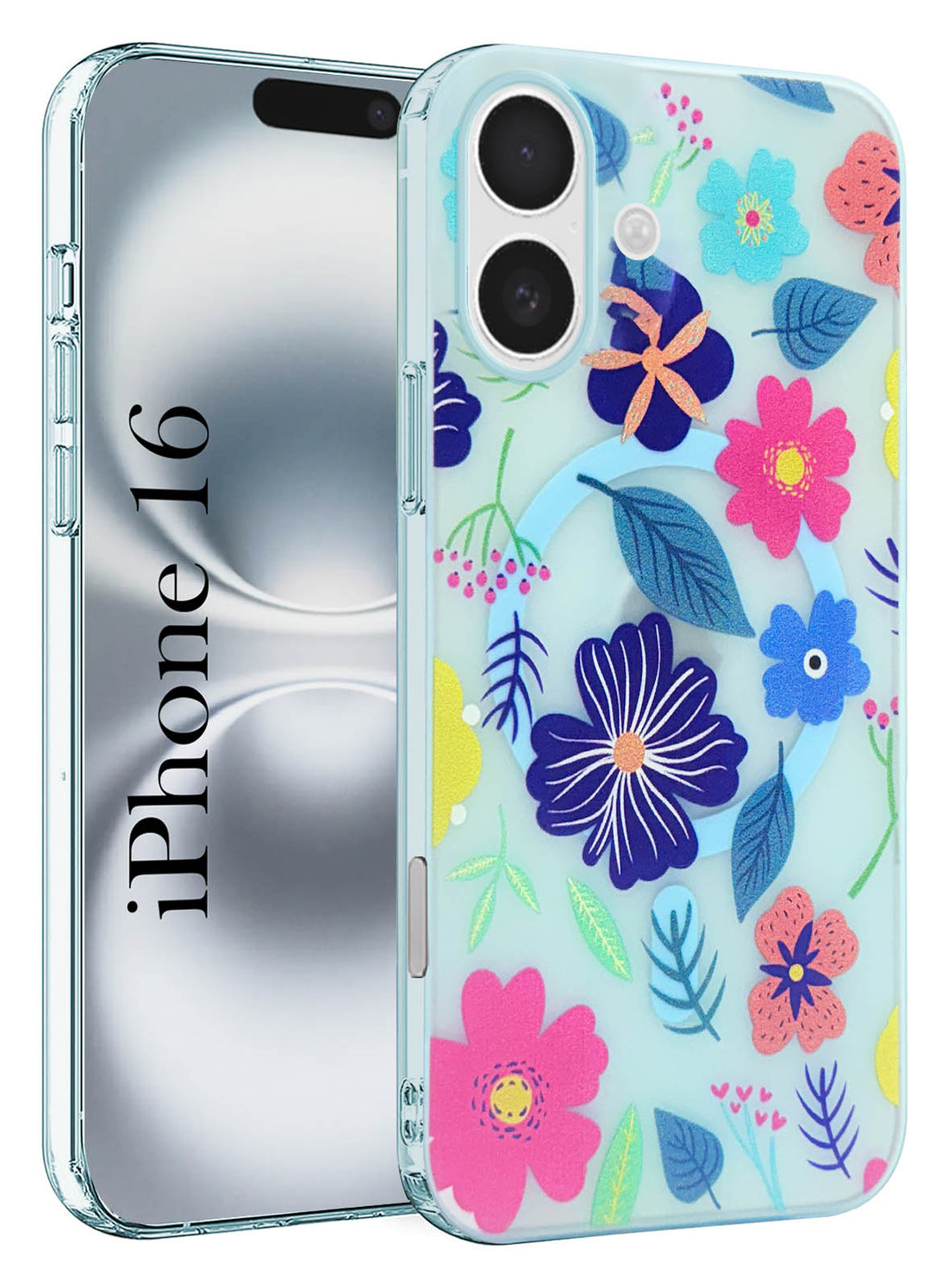 For Apple iPhone 16 Back Cover Case (Cute Floral Design | Flower Print for Girls | MagSafe Compatible Wireless Charging)