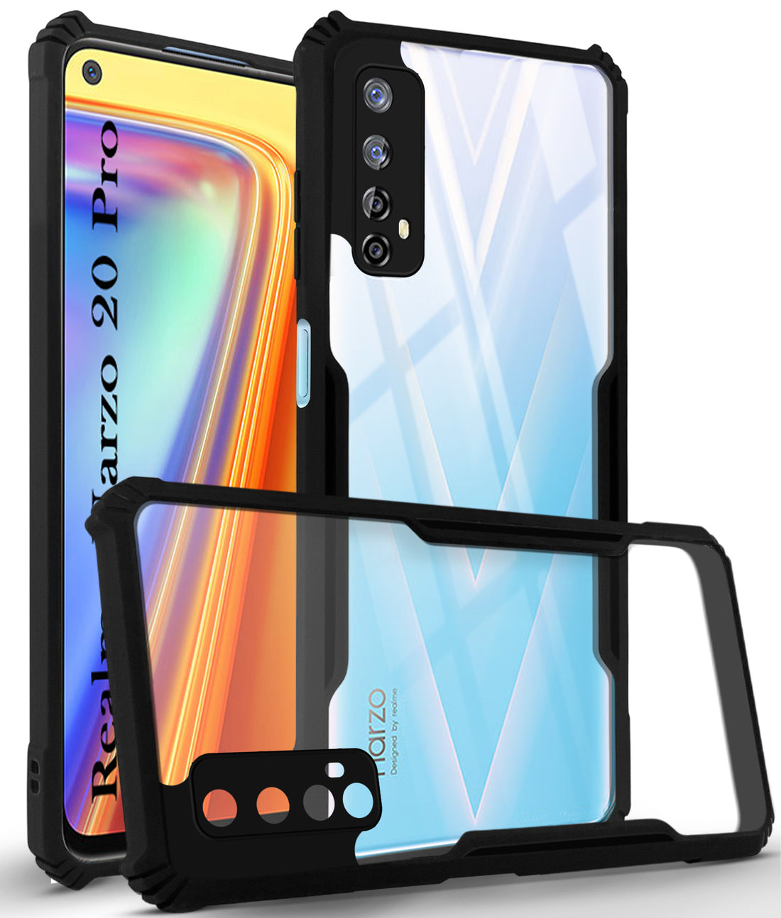 For Realme Narzo 20 Pro Back Cover Case ( Shockproof with Polycarbonate Clear Panel | Professional Black)