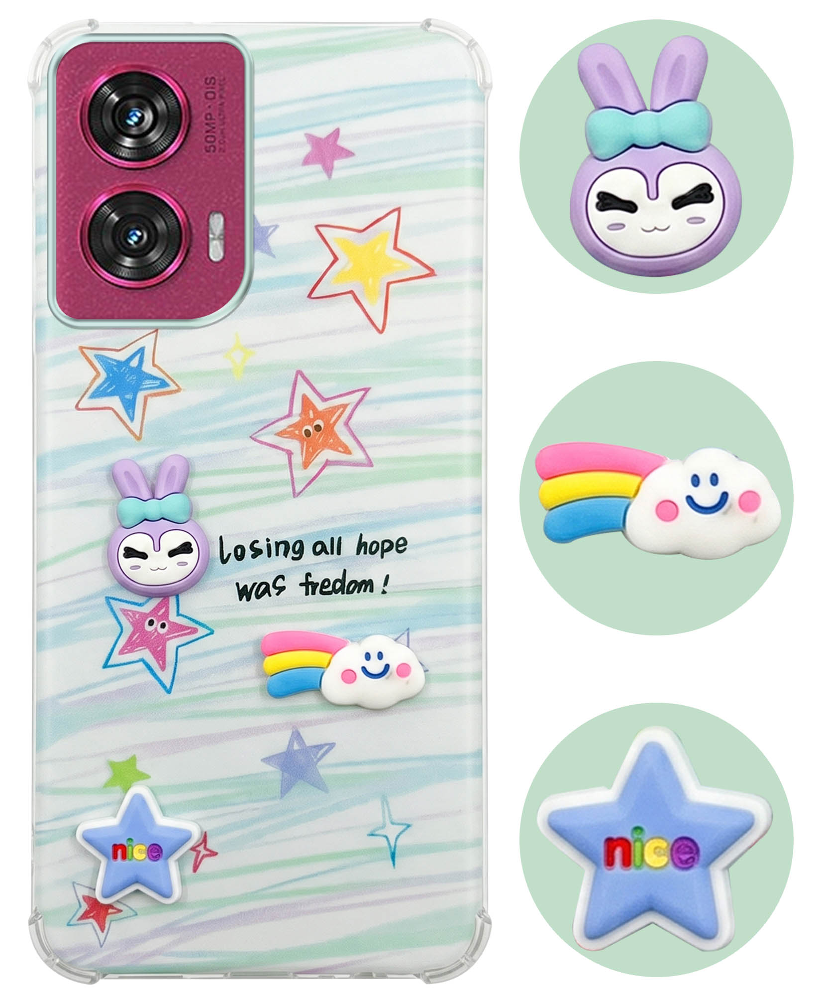 For Motorola Moto Edge 50 Fusion Back Cover Case (3D Cute Cartoons | Hard Back Side Soft | Matte Premium Finish | HD Printing)