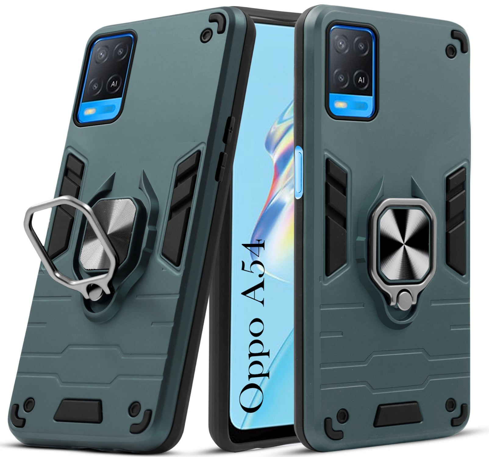 For Oppo A54 Back Cover Case Hybrid Armor (Shockproof Dual Layer Polycarbonate |Ring Holder Kickstand)
