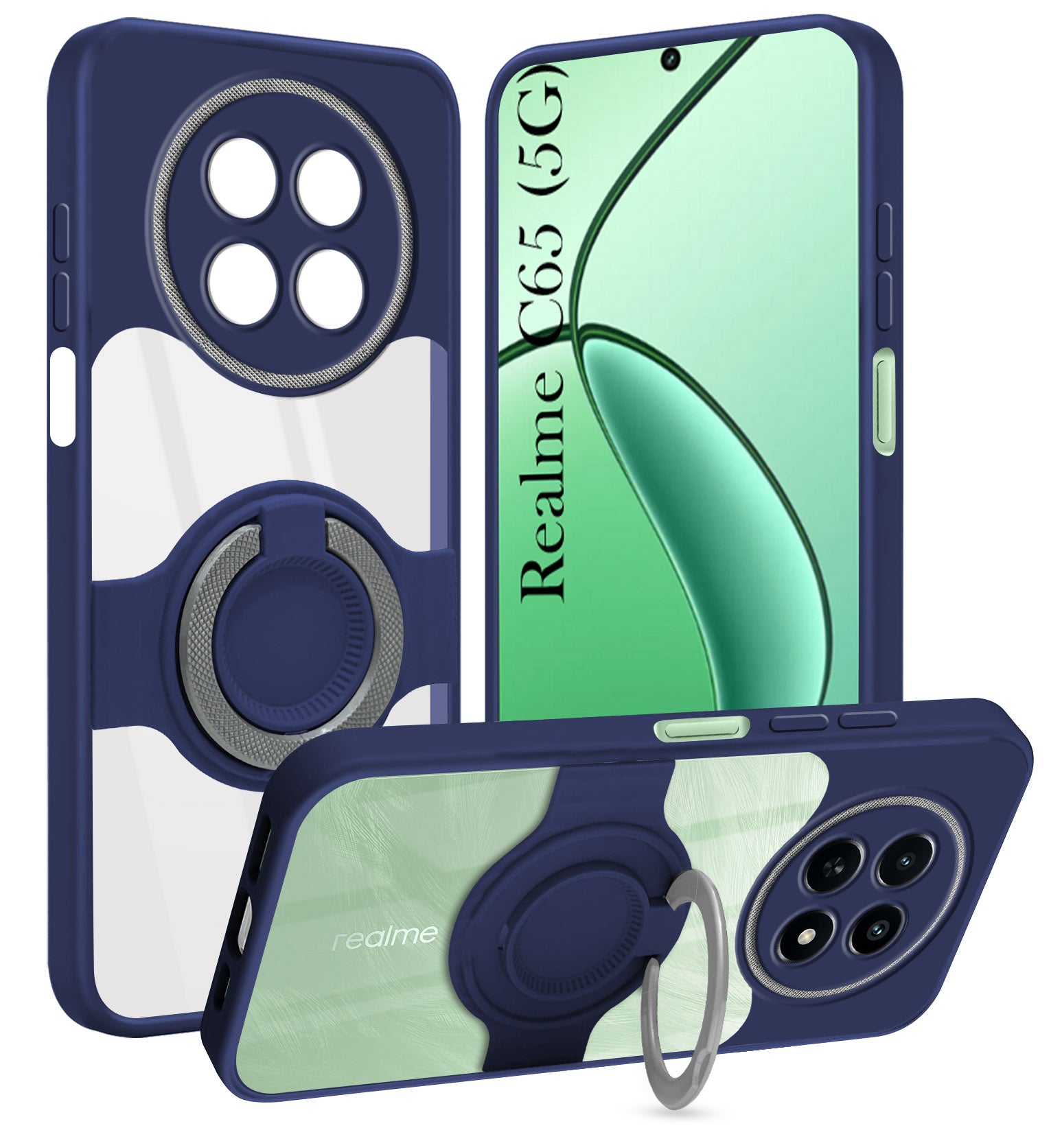 For Realme C65 5G Back Cover Case with stand (Built-in Ring Holder Kickstand | Lifetime Anti Yellow | Camera Protection)