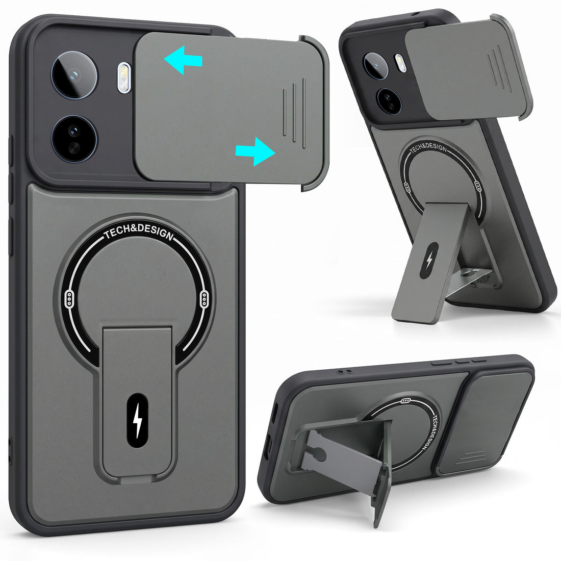 For Vivo T5 Pro 5G Back Case Cover Metallic (Hybrid Armor Kickstand | Sliding Shutter Camera Protection | MagSafe Compatible)