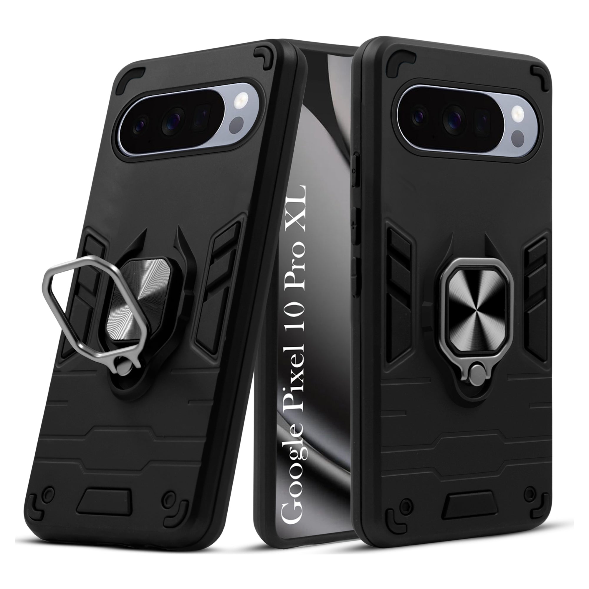 For Google Pixel 10 Pro XL Back Cover Case Hybrid Armor (Shockproof Dual Layer Polycarbonate |Ring Holder Kickstand)