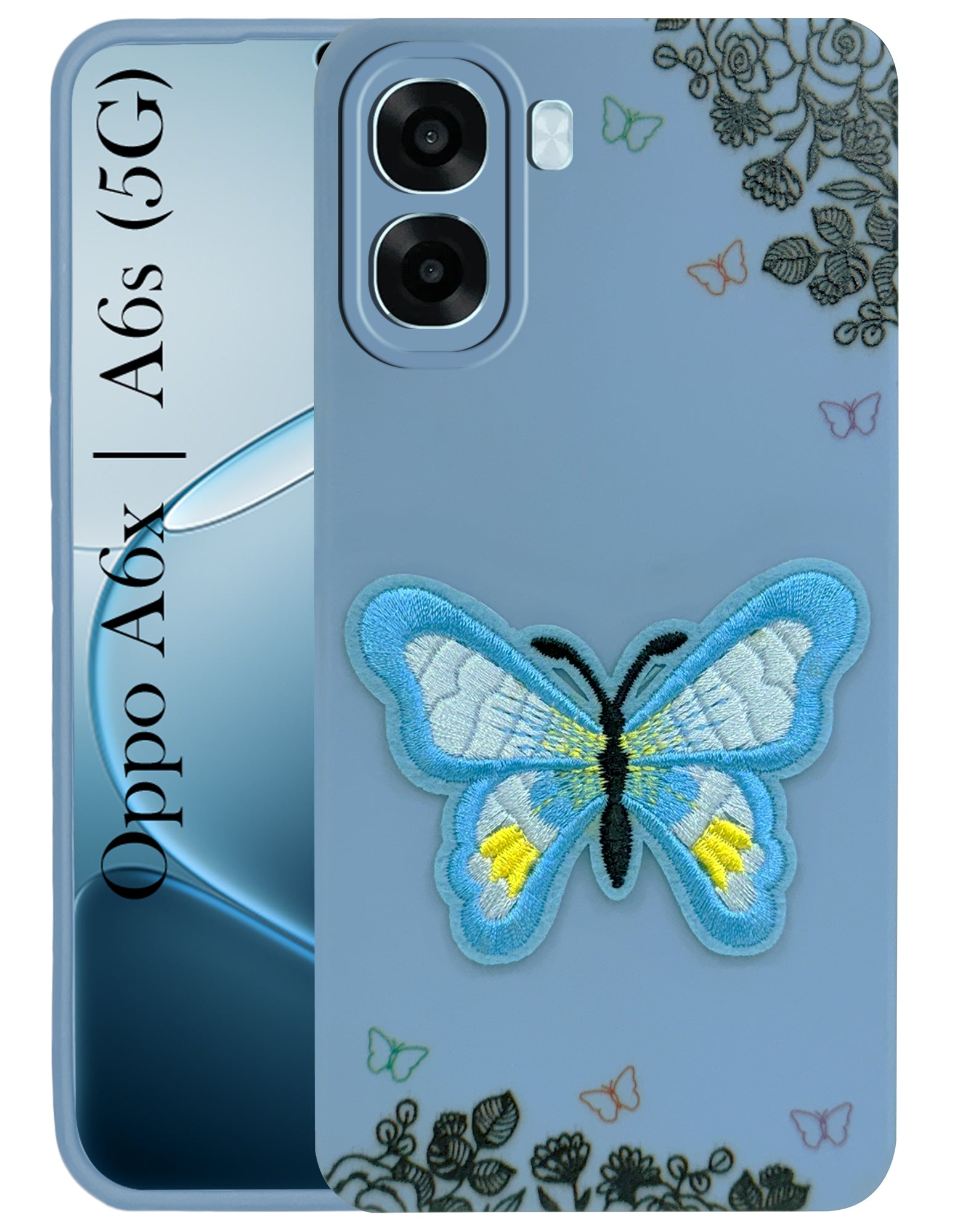 For Oppo A6X | Oppo A6S Back Cover Case (Soft Butterfly Embroidery | Women Teen Girls | Camera Protection| Matte Silicone)