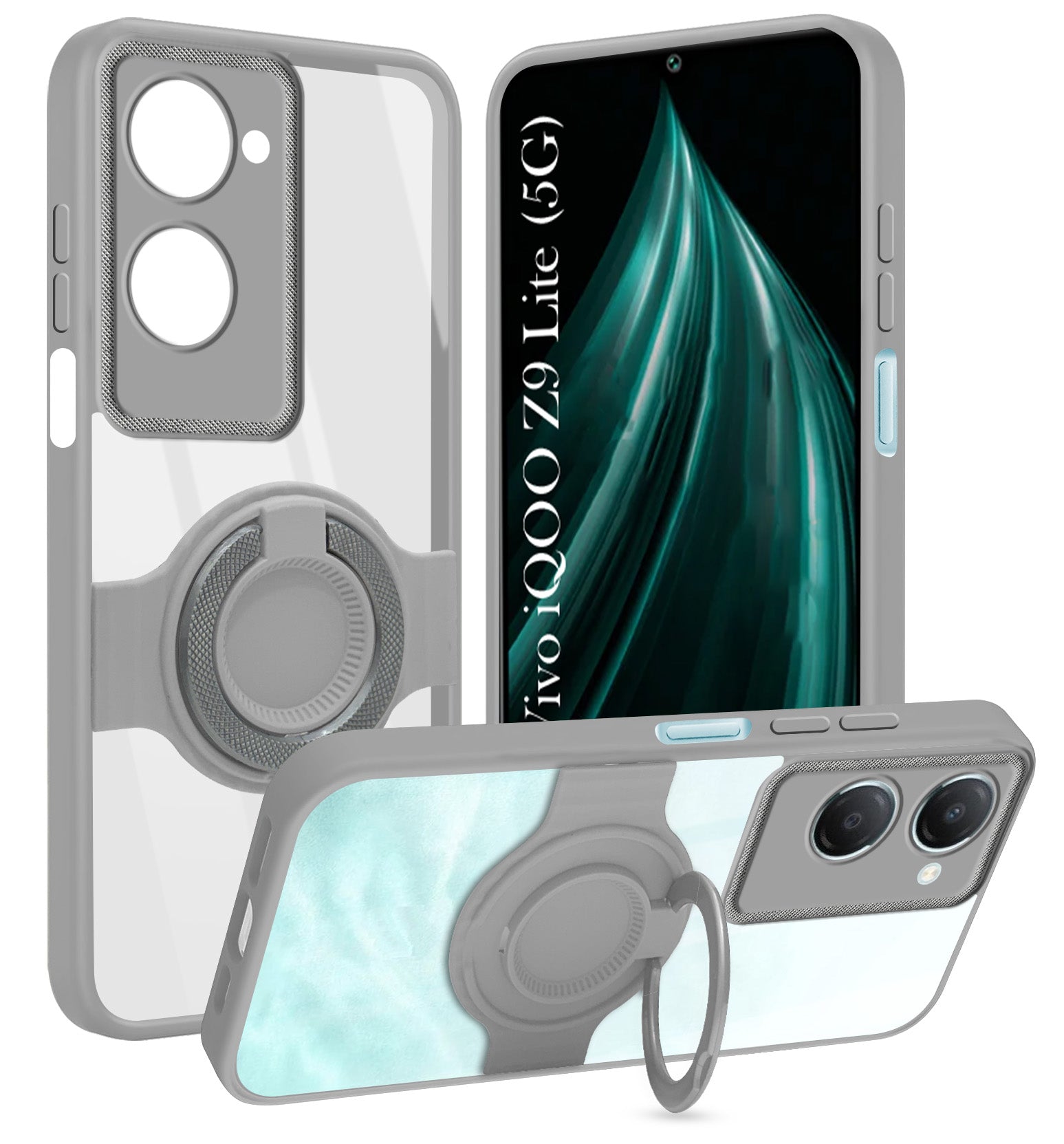 For Vivo iQOO Z9 Lite Back Cover Case with stand (Built-in Ring Holder Kickstand | Lifetime Anti Yellow | Camera Protection)