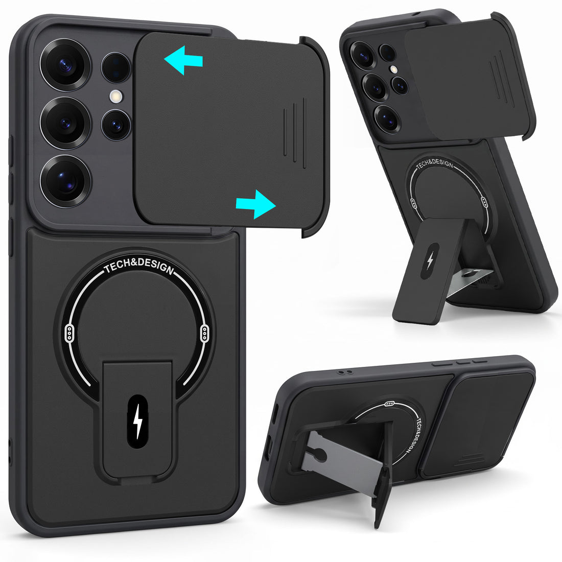 For Samsung Galaxy S25 Ultra Back Case Cover Metallic (Hybrid Armor Kickstand | Sliding Shutter Camera Protection | MagSafe Compatible)