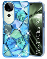 For Vivo T3 Ultra Back Cover Case ( Dual Design Glitter Sparkle and Detachable Diamond Print Case | Soft and Flexible)