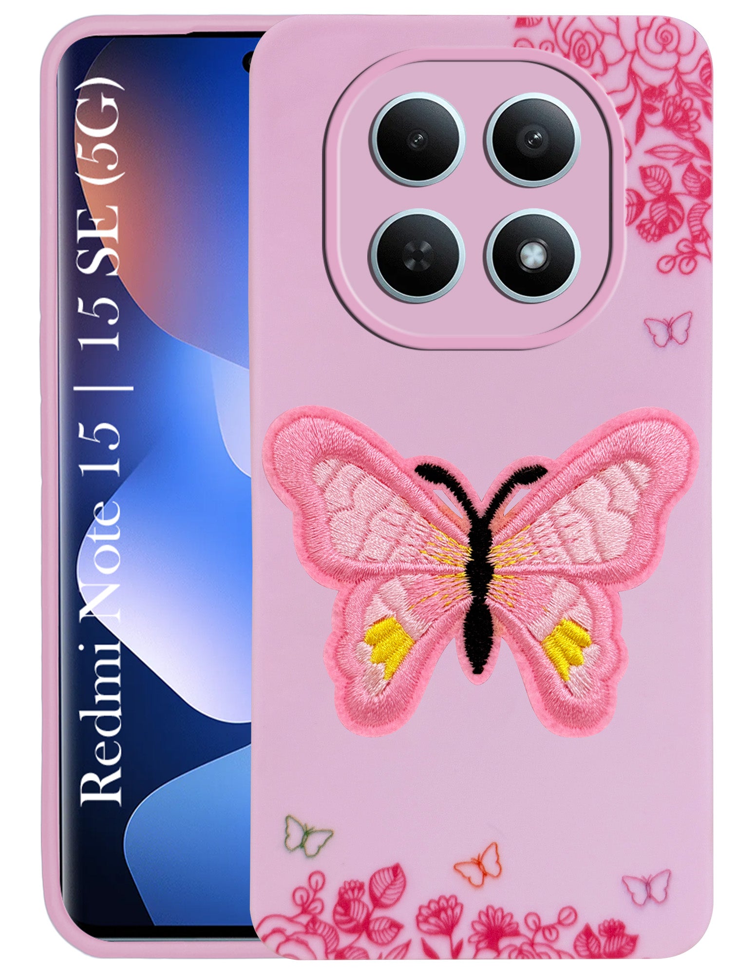 For Redmi note 15 | Redmi note 15 SE (5G) Back Cover Case (Soft Butterfly Embroidery | Women Teen Girls | Camera Protection| Matte Silicone)