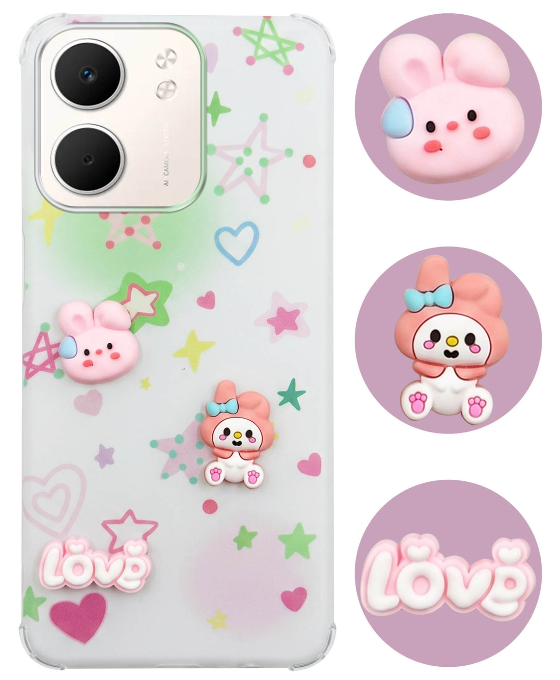 For Oppo A5X Back Cover Case (3D Cute Cartoons | Hard Back Side Soft | Matte Premium Finish | HD Printing)