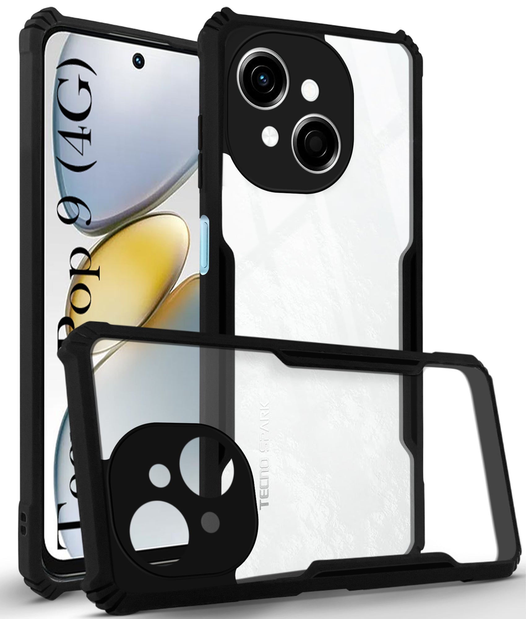 For Tecno Pop 9 4G Back Cover Case  ( Shockproof with Polycarbonate Clear Panel | Professional Black)
