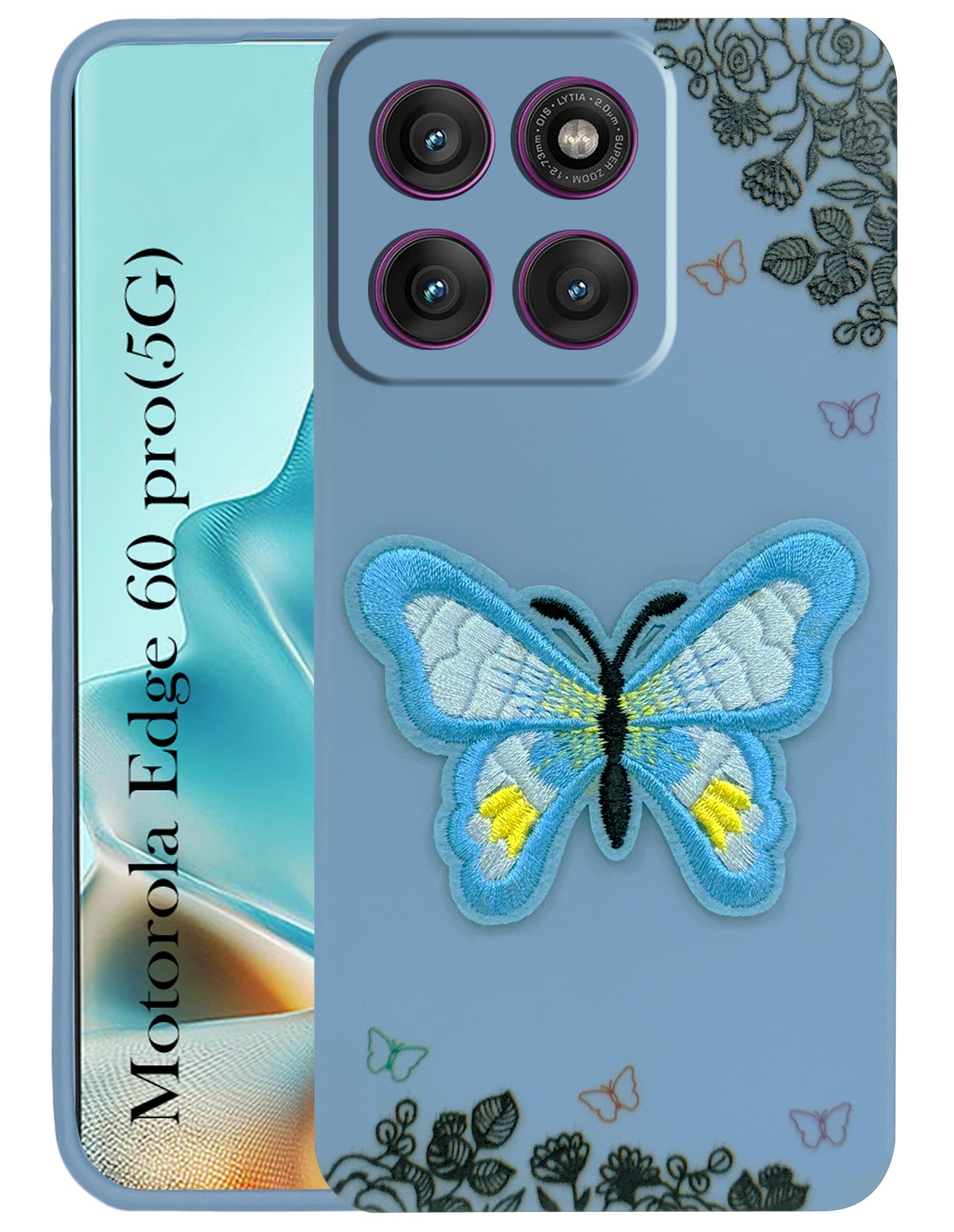 For Motorola Moto Edge 60 Pro Back Cover Case (Soft Butterfly Embroidery | Women Teen Girls | Camera Protection| Matte Silicone)
