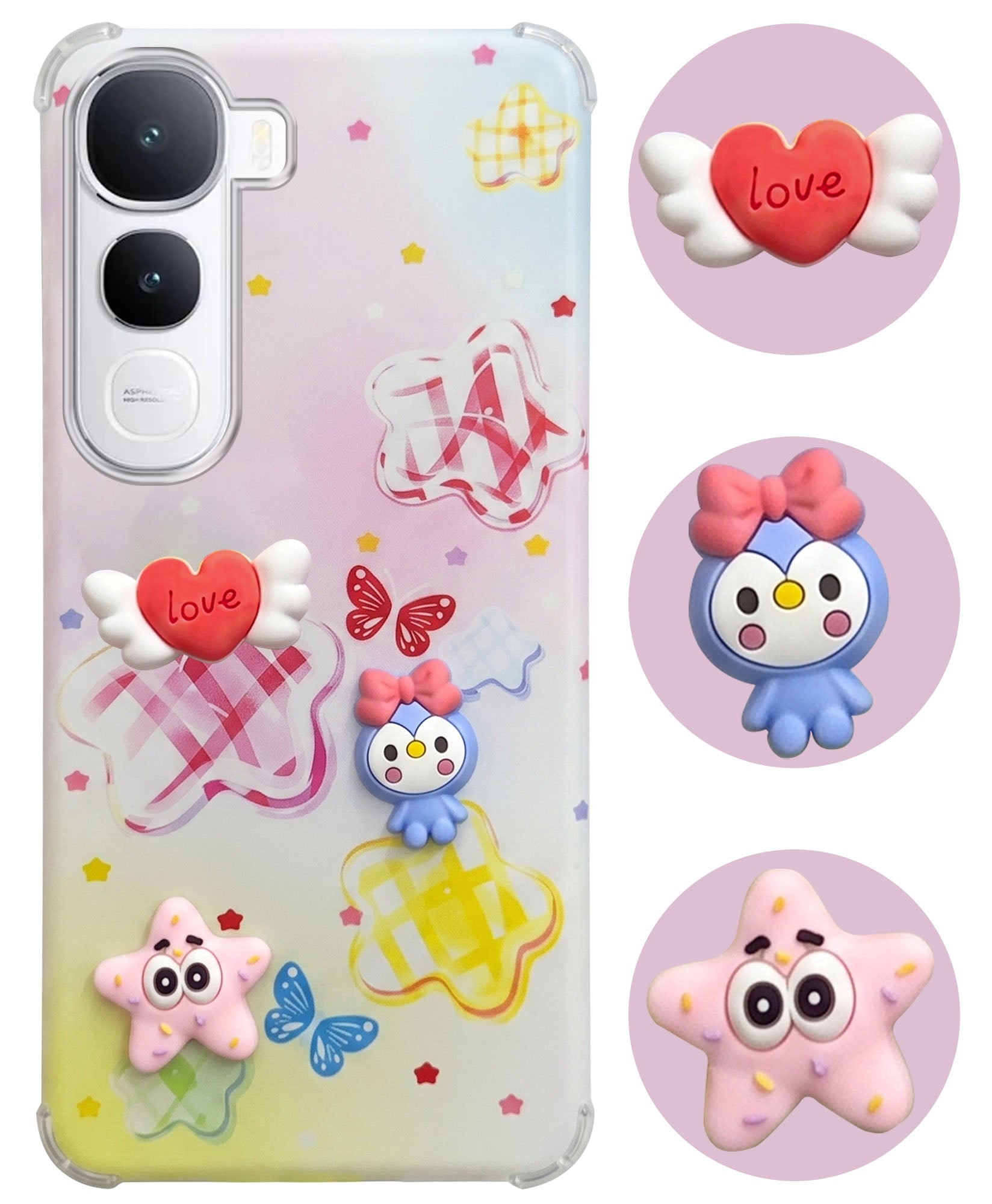 For Vivo Y400 Back Cover Case (3D Cute Cartoons | Hard Back Side Soft | Matte Premium Finish | HD Printing)