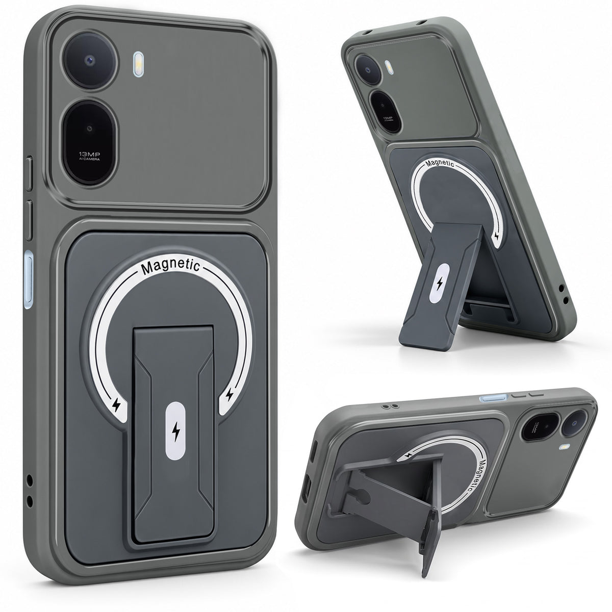 For Redmi A7 Pro 4G|5G Back Case Cover Metallic (Hybrid Armor Kickstand | MagSafe Compatible | Camera Protection Shockproof)