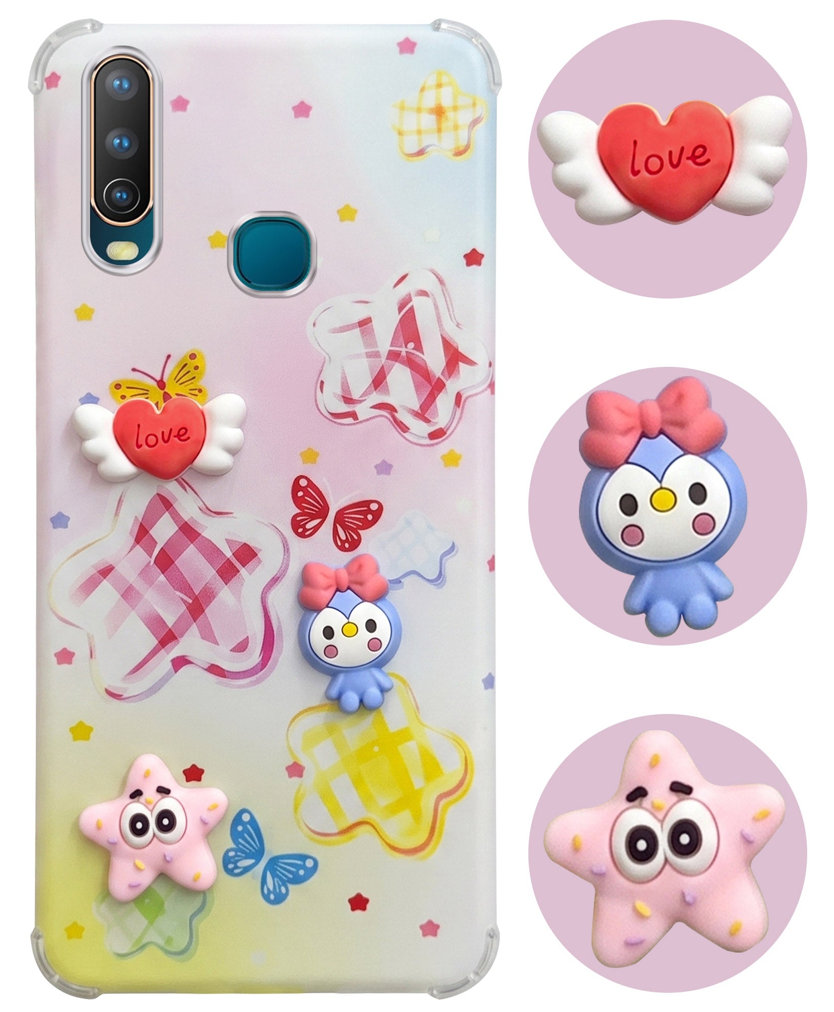 For Vivo U10 Back Cover Case (3D Cute Cartoons | Hard Back Side Soft | Matte Premium Finish | HD Printing)