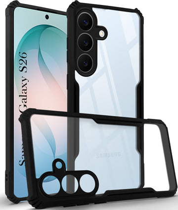 For Samsung Galaxy S26 5G Back Cover Case Hybrid (Shockproof with Polycarbonate Clear Panel | Professional Black)