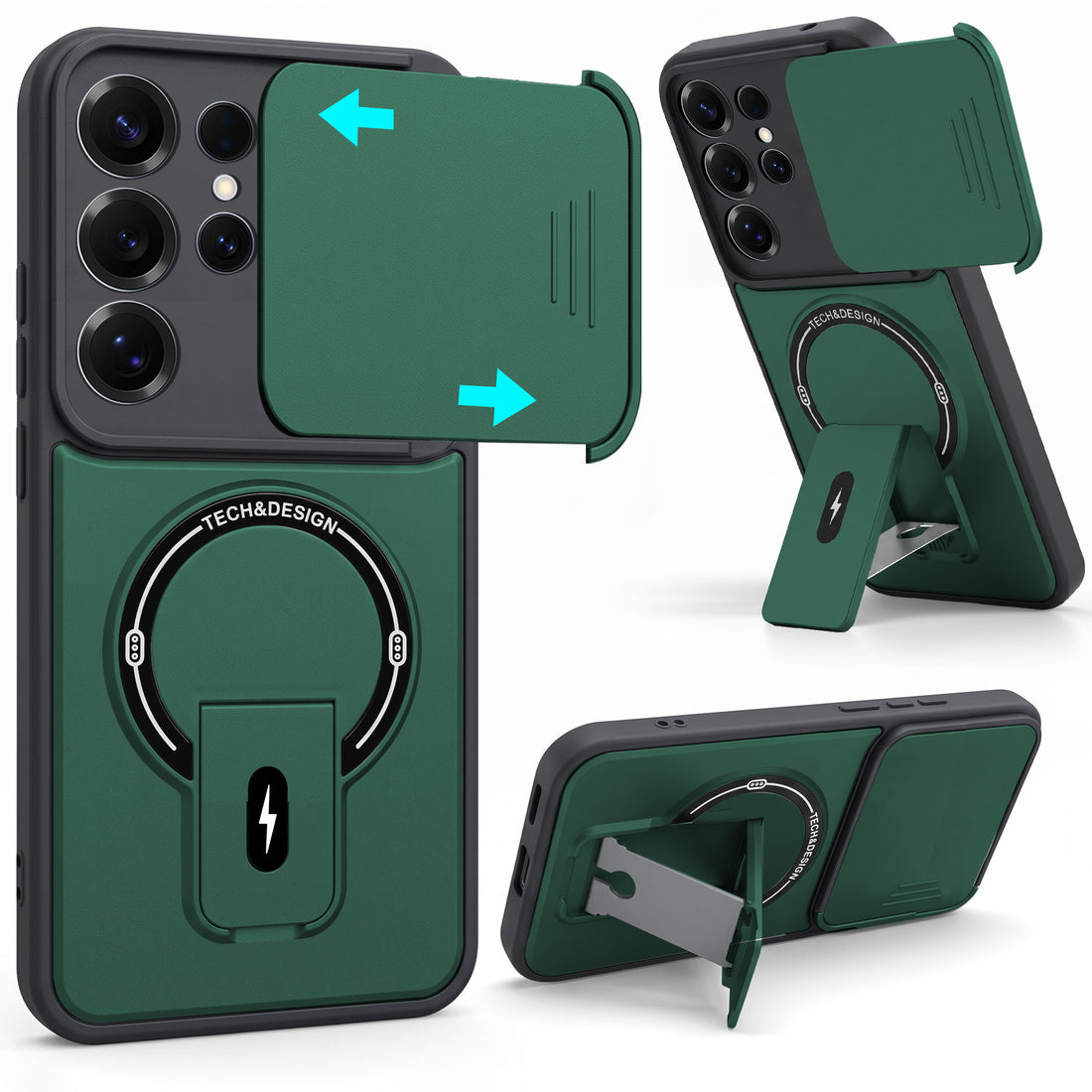 For Samsung Galaxy S25 Ultra Back Case Cover Metallic (Hybrid Armor Kickstand | Sliding Shutter Camera Protection | MagSafe Compatible)