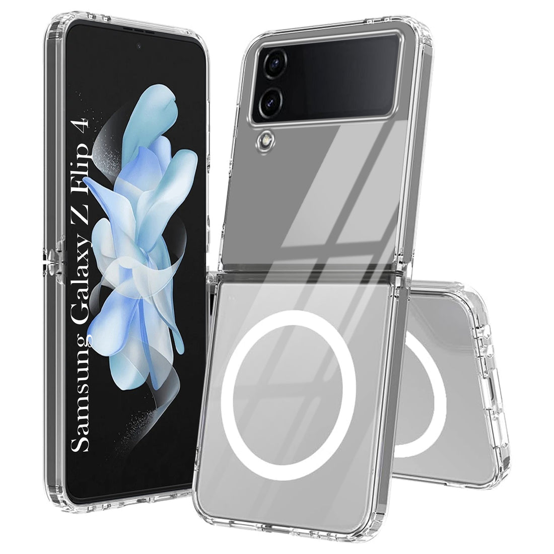 For Samsung Galaxy Z Flip 4 Back Cover Case Lifetime Anti-Yellow Clear (Magnetic Charging Support | Sleek Hard Crystal | Shockproof and Camera Protection)