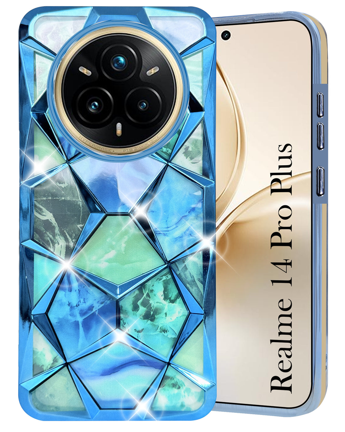 For Realme 14 Pro Plus 5G Back Cover Case ( Dual Design Glitter Sparkle and Detachable Diamond Print Case | Soft and Flexible)