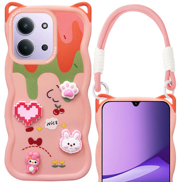 For Redmi 15C Back Case Cover (3D Embossed Figures | Strap Holder | 360* Soft Cushion with Camera Bump)