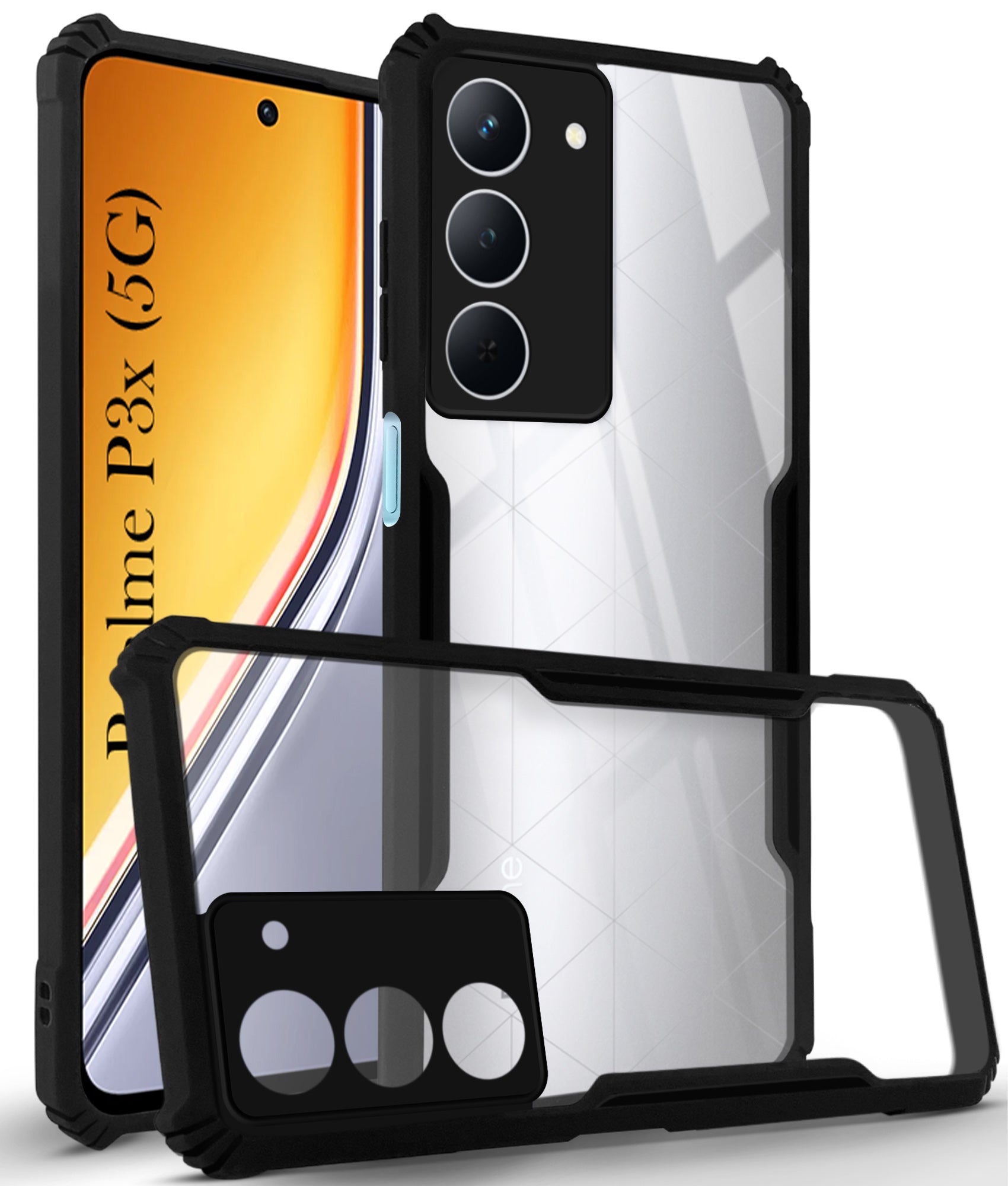 For Realme P3x Back Cover Case ( Shockproof with Polycarbonate Clear Panel | Professional Black)