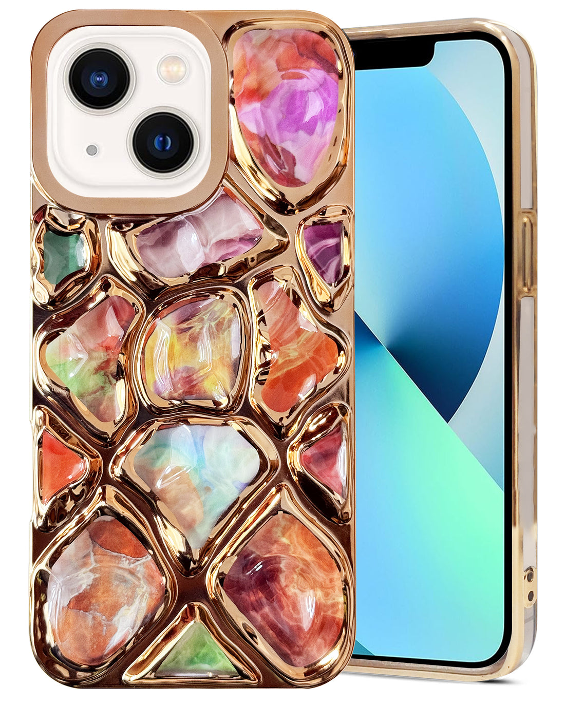 For Apple iPhone 13 Back Cover Case ( Dual Design Glitter Sparkle and Detachable Diamond Print Case | Soft and Flexible)